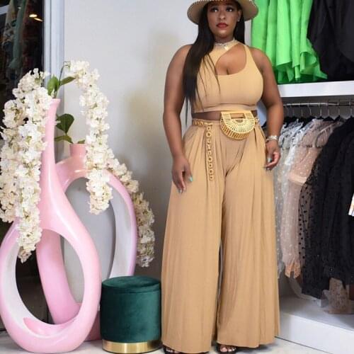 Streetwear Two Piece Set Women Cut Out Crop Top Wide Leg Pants Set Loose Casual Club Outfits Elegant Office Lady Matching Sets