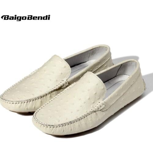 Clearance Sale !! TOP Soft Genuine Leather Ostrich Prints Mens Casual SLIP-ON Penny Loafer Lazy Man Driving Boat Shoes