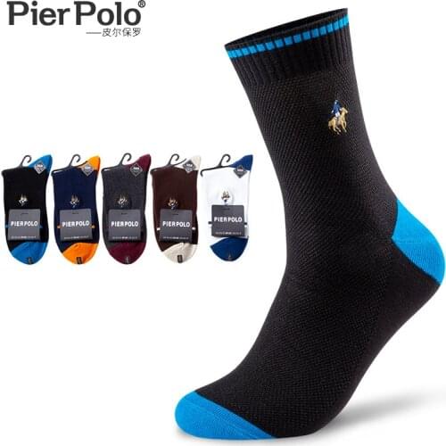 Hight Quality Brand New PIER POLO Double Needle Crew Socks Casual Cotton Socks Men 5 Pairs/lot Large Size Mens Socks Wholesale