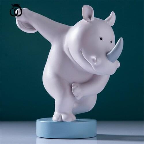 WU CHEN LONG Nordic Design Thinker Discus Rhinoceros Statue Animal Art Sculpture Resin Crafts Home Figurines Decorations R5848