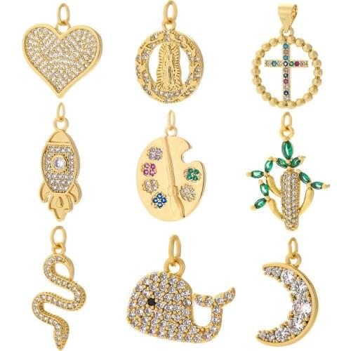 Heart Jewelry Charms for Earrings Necklace Bracelet Making Gold Cute Whale Copper Cubic Zircon Snake Designer Pendant Charms