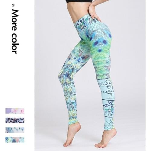 New Sexy Girl Pencil Pant Peacock Feathers Flower 3D Printed Elastic Slim Fitness Workout Push Up Women High Waist Leggings