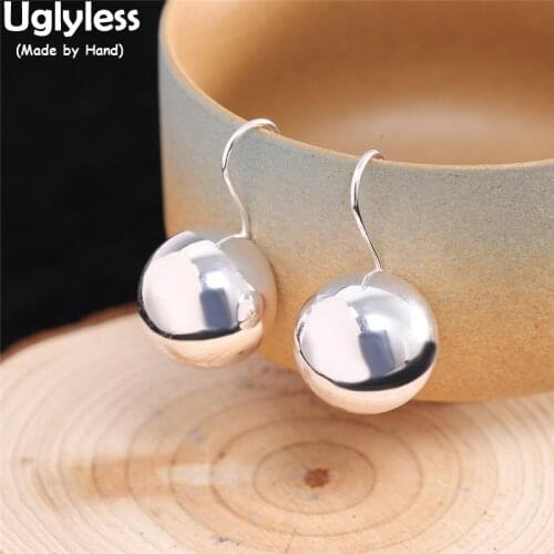 Uglyless Glossy Silver Flat Balls Beads Earrings for Women Minimalist Simple Fashion 925 Silver Brincos Bijoux Vogue Jewelry