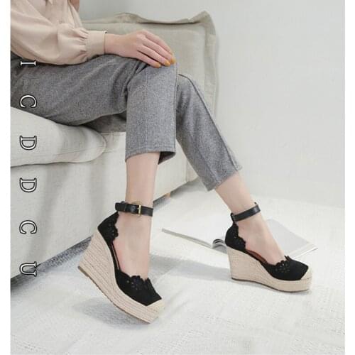 2021 Platform Wedge Sandalias de Mujer Shoes Women heels Linen Weaving Casual Lace Pump Espadrilles Shoes Women High Heels