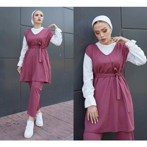 Two Piece Muslim Sets Musulman Ensembles Hijab Dress Caftan Abaya Islamıc Clothing 2 Piece Set Women Musulman Ensembles Outfits