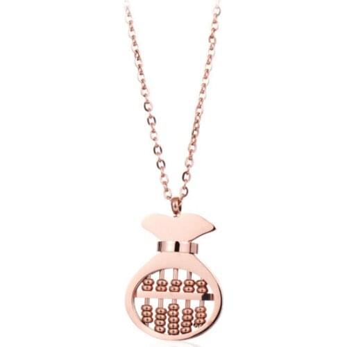 Gold Color Purse Abacus Amulet Pendant Titanium-Steel Necklace Retro Jewelry Pray Lucky Wealth Mothers Day Gift(GN231)
