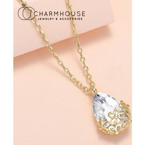 Crystal Necklaces For Women 14K Gold Color Waterdrop Pendant & Necklace Chain Collier Femme Choker Wedding Jewelry Accesories