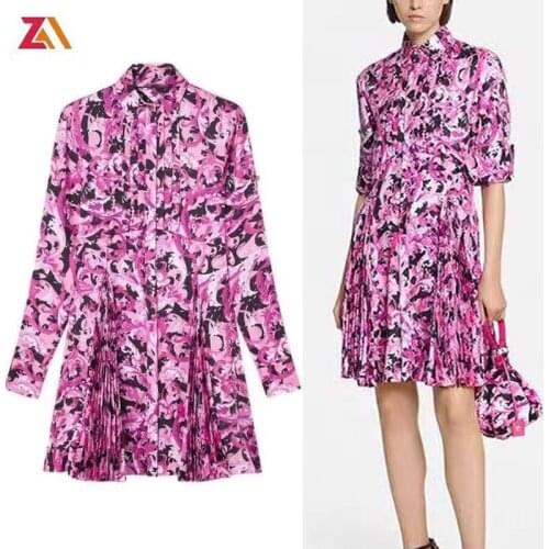 ZALady designer runway fashion chic traf mini dress womens clothes long sleeve elegant vintage floral shirt dresses femme robes