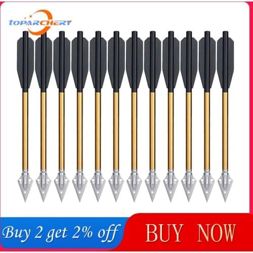 12/24 PCS Archery Aluminium Crossbow Bolts Arrow 6.25" Steel Tips Outdoor Shooting Hunting Arrows for 50-80lbs Pistol Crossbow