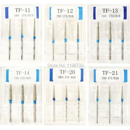 15Pcs /5Boxes Dental Diamond Burs TF-11/ TF-12/ TF-13/ TF-14/ TF-20/ TF-21 Drill Dia-Burs High Speed Handpiece Dentist Burrs