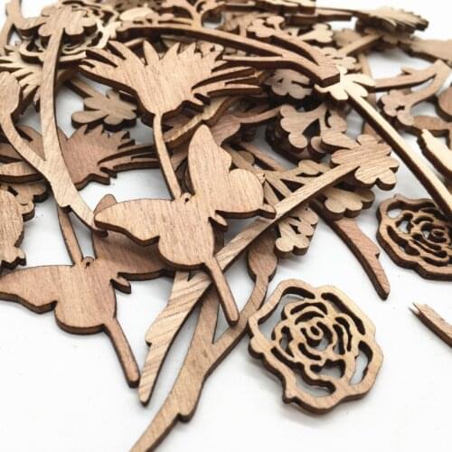 30pcs Laser Cut Wood Flowers and Leaves Blank Wooden Embellishments for DIY Crafts Christmas Wedding Decoration
