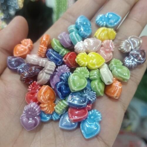 20pcs Mix Color 10x16mm Torch Heart Shape Ceramic Beads Fashion DIY Jewelry Accessories Loose Spacer Ceramics Bead For Bracelet