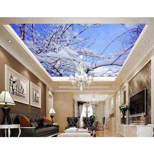 3d customized wallpaper Home Decoration Sky spring snow forest landscape ceilings murals wallpaper 3d ceiling