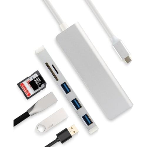 5-in-1 Type-C HUB Aluminiu Alloy USB-C Adapter USB 3.0 Port Card Reader For Lenovo Idea Miix 5 520 MIIX5 Pro Plus miix520 Tablet