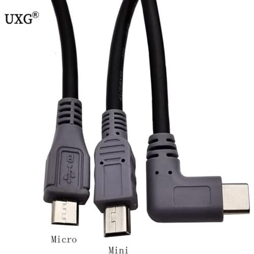 90d Right Angled Micro USB mini 5P Male to USB 3.1 Type-c Male Converter OTG Adaptor Lead Data Cable 1M