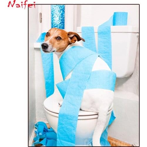 5d Diy Diamond Painting Funny Animal Mosaic Dog Jack Russell terrier Toilet Paper Home Decor Embroidery Diamond Art Full Drill