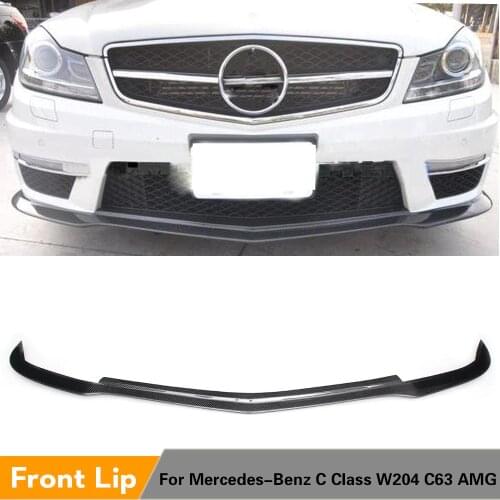 Carbon Fiber Car Front Bumper Lip Spoiler Bumper Guard Splitters for Mercedes-Benz C Class W204 C63 AMG 2011 - 2014 FRP Black