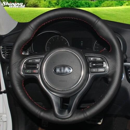 Shining wheat Hand-stitched Black Leather Steering Wheel Cover for Kia K5 2016 Sportage 4 KX5 2016