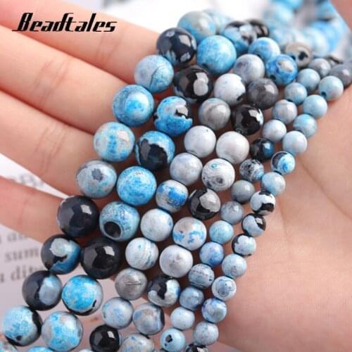 Loose Spacer Beads 6/8/10mm Natural Stone Lake blue Flame Agate Beads Round For DIY Making Bracelet Necklace Jewelry Beadtales