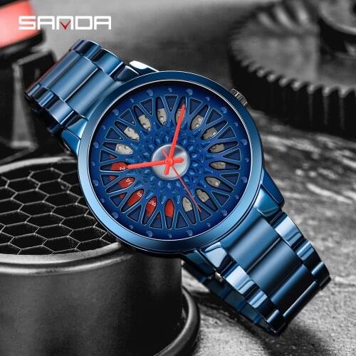SANDA 2021 New Wheel Series Sports And Leisure Mens Creative Hollow Roulette Steel Belt Waterproof Quartz Wheel Watch Relogio