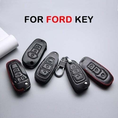 Genuine Leather Car Key Case Cover For Ford Focus 2 3 Fiesta Transit Ecosport Mondeo Anti-wear Protective Key Shell Car Styling
