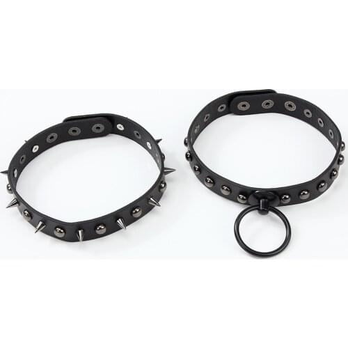 Punk Leather Metal Beads Choker Necklace for Women Girl Fashion Personality Spiked Hip Hop Rock Party Jewelry