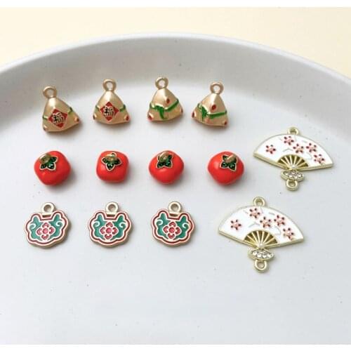 Persimmon persimmon wishful diy jewelry material three-dimensional persimmon Chinese fan zongzi pendant