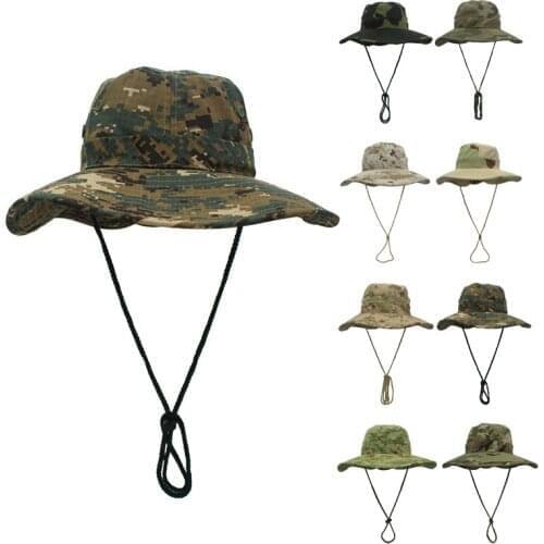 7Colors Summer Men Tactical Sniper Camouflage Bucket Hats Sunscreen Casual Jungle Hats Adjustable Outdoor Camping Fisherman Hat