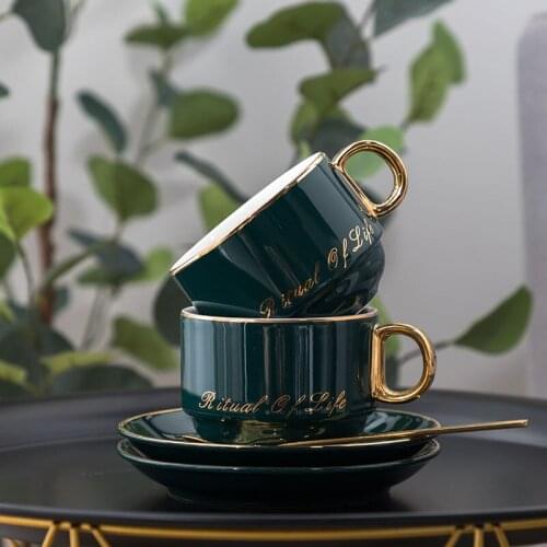 Ceramic Coffee Mug And Saucer Set Luxury Flower Tea Cups With Gold Embossed Light Luxury Exquisite Afternoon Tea Cup With Spoon
