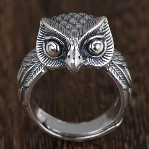 925 Ring Real Jewelry Sterling Silver Owl Resizable Size Vintage Rings All Fingers Men Accessories Dark Souls Gift For Man