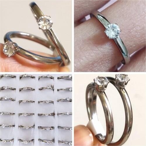 15pcs/lot Wholesale 2mm Wedding Band Ring With CZ Womens Silver Stainless Steel Zircon Ring Engagement Jewelry Birthday Gift