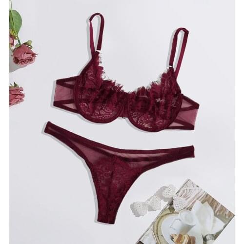 Women Sexy Lace Underwire Bra Set Temptation Lace Lingerie Underwear Set Bra Thong Suit lingerie femme sexy белье женское