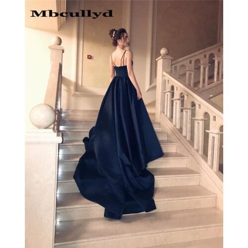 Mbcullyd Black A Line Evening Dresses Long 2020 Luxury Satin Spaghetti Straps Formal vestidos de fiesta de noche Graduation Gown