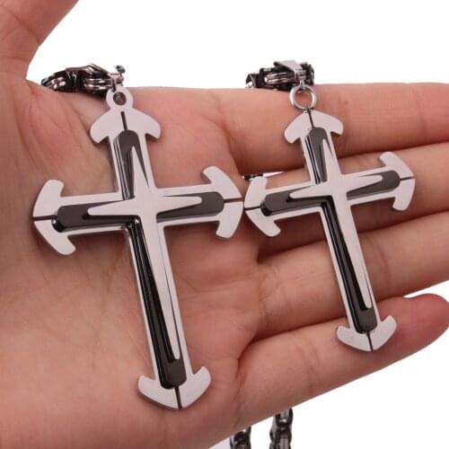 Christian Jesus Cross Pendant Necklaces Thick Link 5mm Byzantine Chain Stainless Steel Men Necklace Jewelry Gift 18-36"