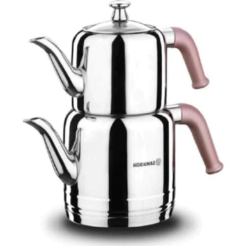 Heat Resistant Steel Teapot Set Kit Korkmaz Riva Steel Teapot Set Rosa Gift Dowries Quality Teapot Suit