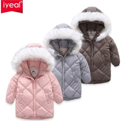 IYEAL NEW Arrival High Quality Winter Children Boy Girls Cotton Jacket Parka Thicking Warm Coat Fur Hooded Kids Baby Outerwear