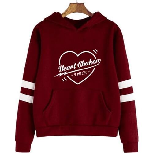 New Korean Fashion Striped Hoodies Kpop Twice Heart Shaken K Pop Clothes Women Long Sleeve Hoodies Hooded Pullovers Sweatshirts