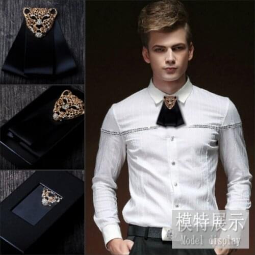 New female fashion male MENS groom groomsman tie diamond wedding Korean tie leopard head tie bow handmade shirt accessory
