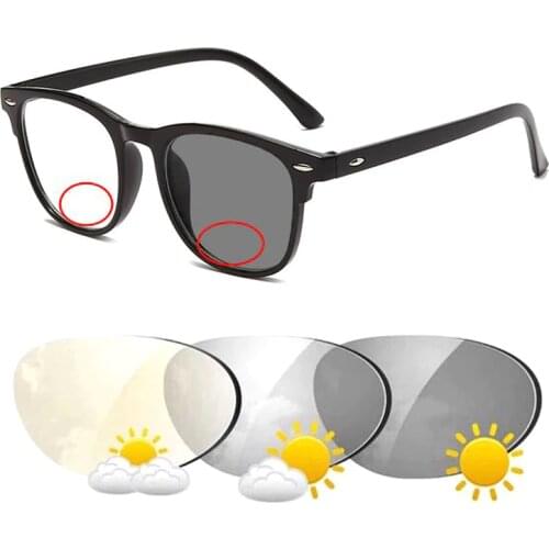 Unisex Bifocals Photochromic Reading Sunglasses for Women Men Look Near Far Presbyopia Glasses Magnifier Driver Eyeglasses Gafas