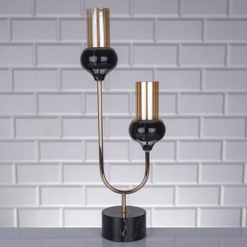 Venetian Black Marble 2li Candlestick Candle Holder