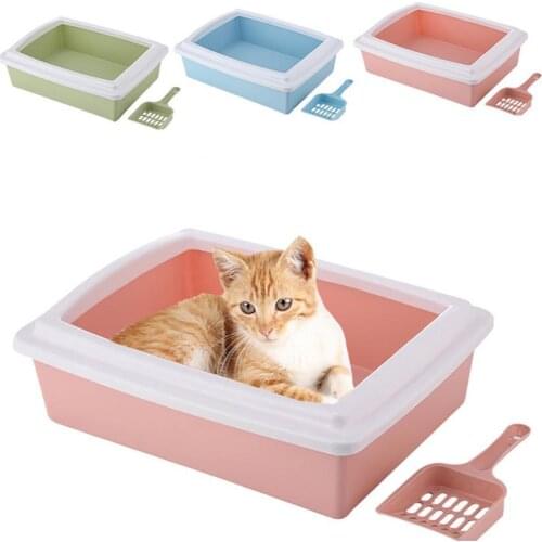 Rectangle Semi-Closed Anti-Splash Pet Cat Litter Box Case Toilet Tray with Scoop