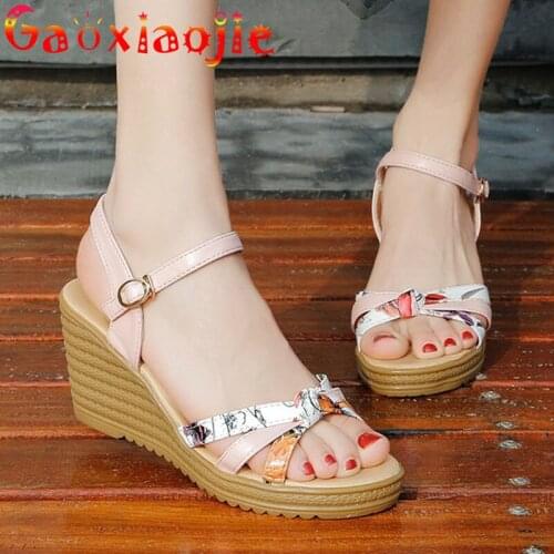 Super Sexy Narrow Band Woven Women Sandals Summer New Platform Office Wedges Shoes Printing Outdoor Holiday Walking High-Heels