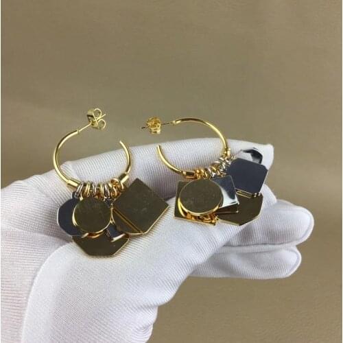 European and American cool wind geometric metal piece Tassel Earrings