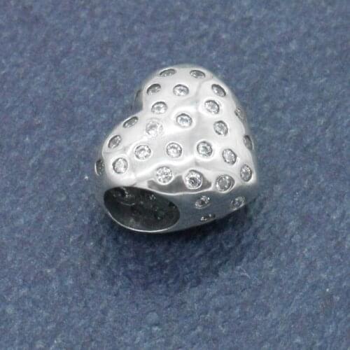 925 Sterling Silver Heart Shape Charm with Clear CZ Fit Charm Bracelet DIY Silver 925 Beads Accessories Jewelry Making