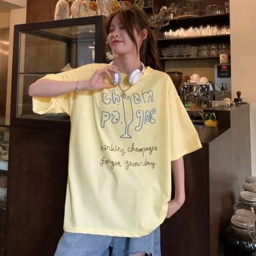 Loose Casual Letter Print Lazy Tshirt Female Korean Harajuku Womens T-shirts Tops Japanese Kawaii Ulzzang Clothes For Women