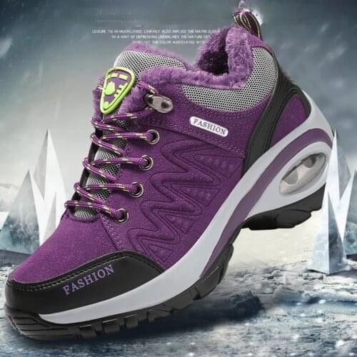 Warm Wear-resistant Winter Trekking Shoes Waterproof Women Plus Velvet Hiking Shoes Non-slip Outdoor Climbing Mountain Boots
