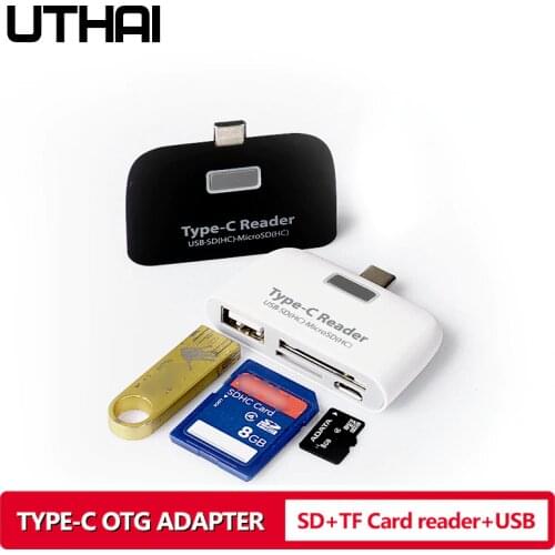 UTHAI J08 Type-C USB3.1 Multi Card Reader For SD TF USB2.0 Cardreaders of Android Phones LED Lights USB OTG Adapter For Mouse