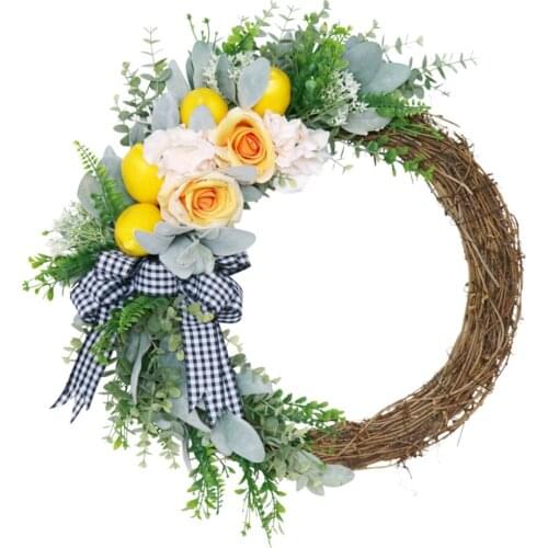 Wreath Used For Front Door Wall Artificial Green Leaf Garland 55x50cm Nordic Style Lemon Rattan Home Decoration