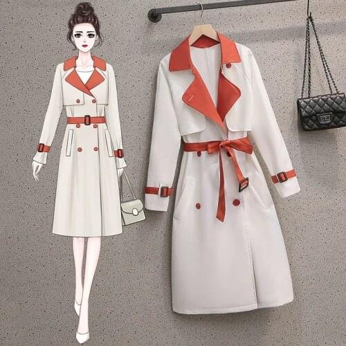 Mid-length windbreaker womens large size 2021 spring and autumn new fashion design sense waist loose loose cardigan jacket