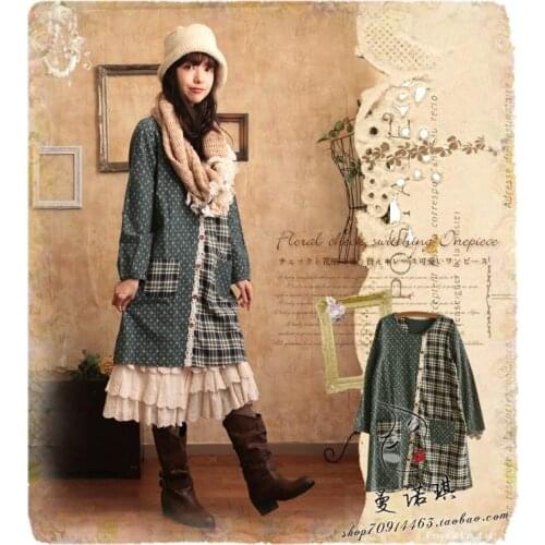 Vintage plus size plaid dot cotton lace patchwork long sleeve gothic dress spain lolita hippie dresses tunique femme mori girl